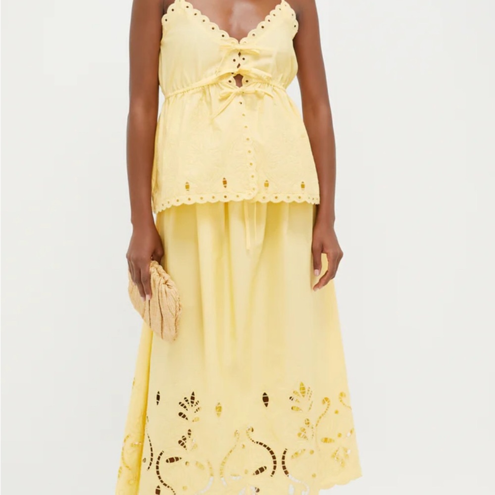 Moon River Tuckernuck Yellow Eyelet Maxi Skirt and Top set - Women